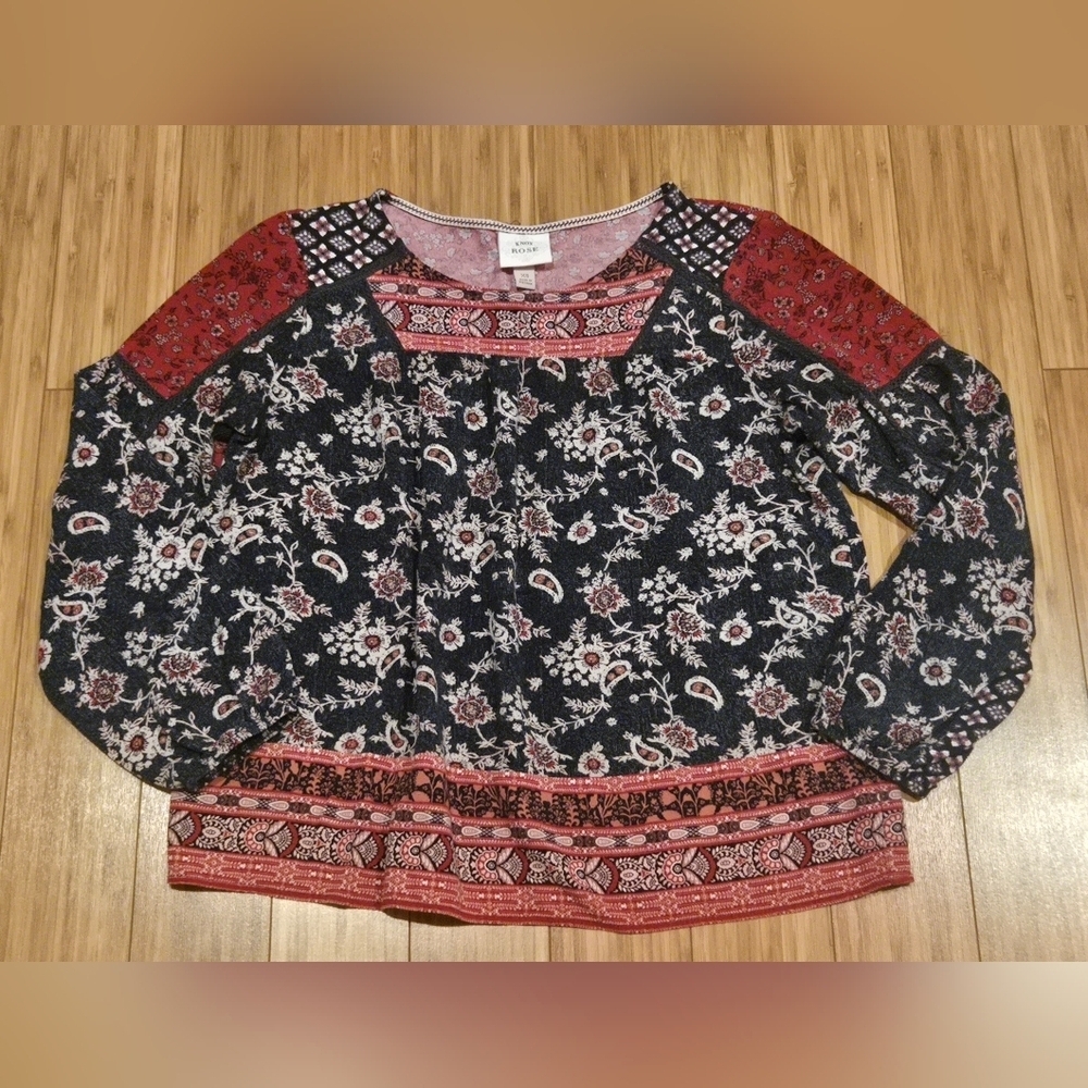Knox Rose Red and Black Floral Blouse